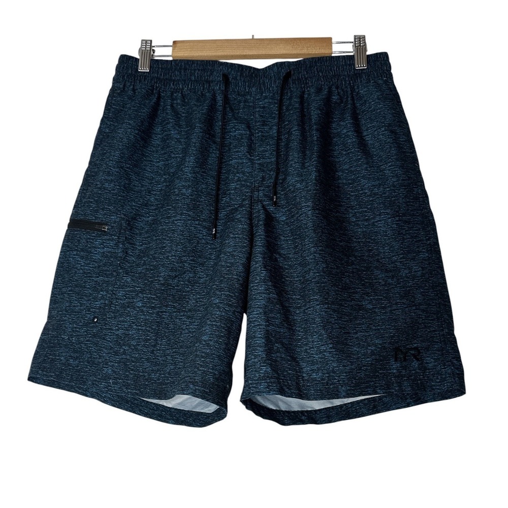 TYR Shorts Blue Black Men's‎ Medium Lined Elastic Waist Swim Beach Vacation